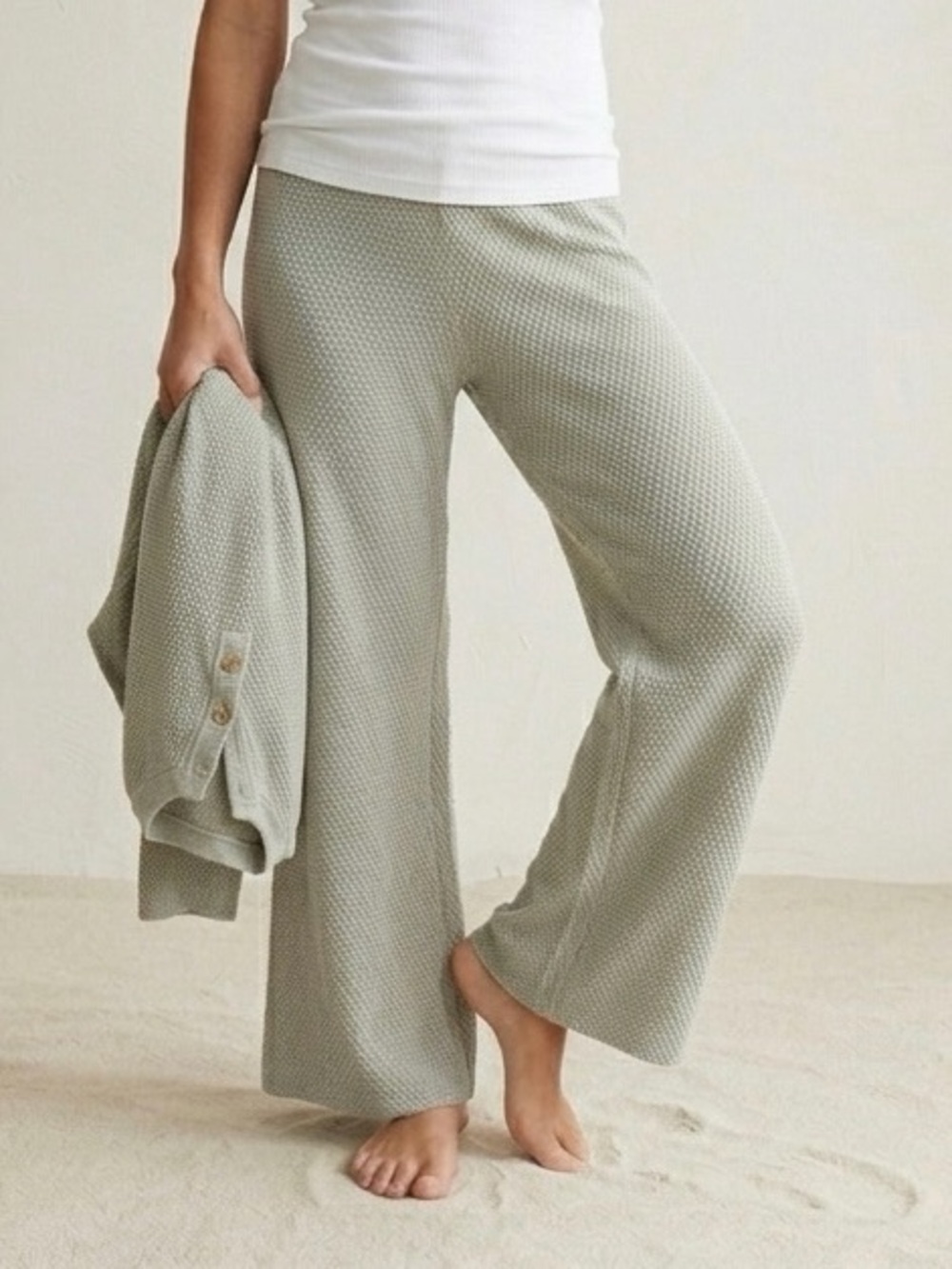 Free People Beach Sage Open Weave Cropped Wide Leg Pants